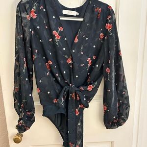 ASTR floral print body suit with balloon sleeves